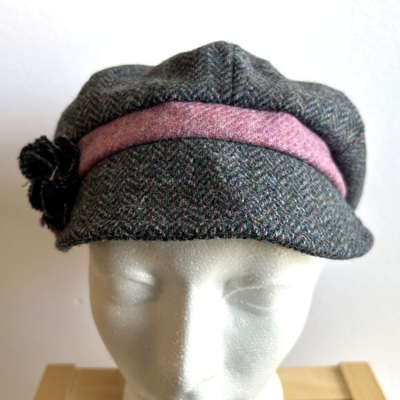 Peter James Blue and Pink Pure Wool Tweed Women's Hat With Flower - Picture 4 of 12
